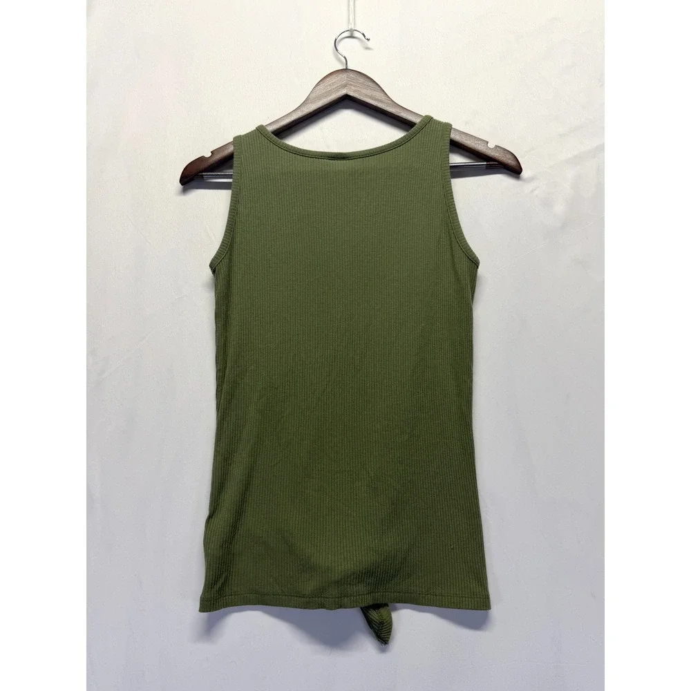 Old Navy Ribbed Knit Tank Top Girls XL-14 Green Tie‎ Hem Sleeveless Button Front